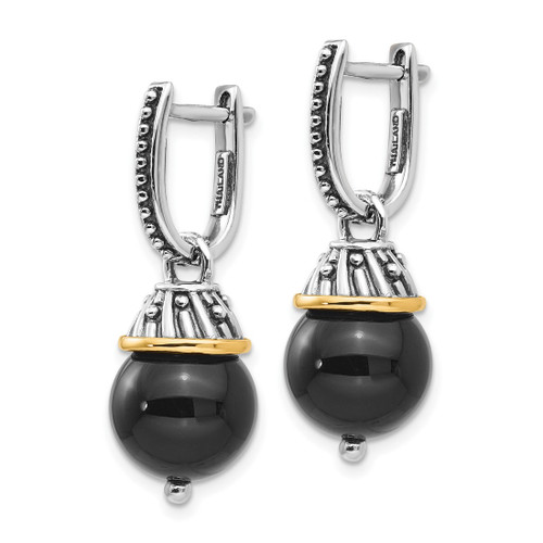 Shey Couture Sterling Silver with 14K Accent Antiqued Black Onyx Hinged Hoop Dangle Earrings, 29 mm - View 2