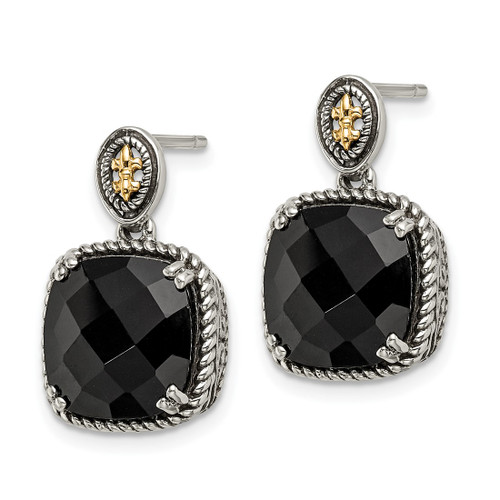 Shey Couture Sterling Silver with 14K Accent Antiqued Checkerboard-Cut Black Onyx Dangle Earrings, 21 mm - View 2