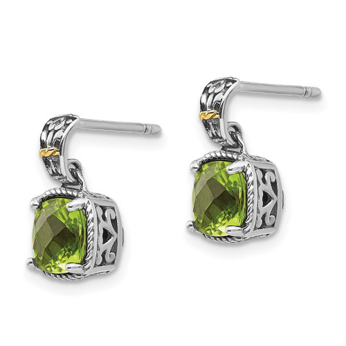 Shey Couture Sterling Silver with 14K Accent Antiqued Cushion Peridot Dangle Earrings, 14 mm - View 2