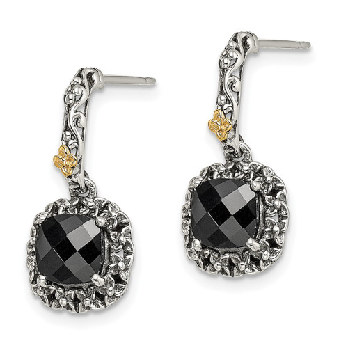 Shey Couture Sterling Silver with 14K Accent Antiqued Checkerboard-Cut Black Onyx Post Dangle Earrings, 23 mm - View 2