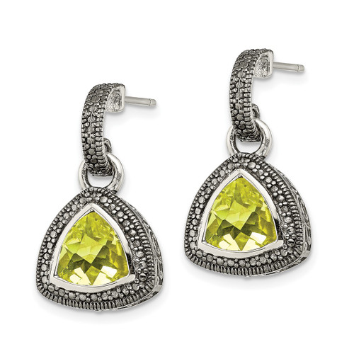 Shey Couture Sterling Silver with 14K Accent Antiqued Trillion Bezel Lemon Quartz Dangle Earrings - View 2