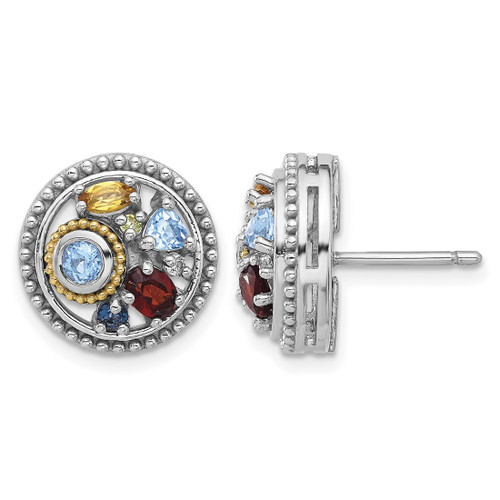 Shey Couture Sterling Silver Rhodium-Plated with 14K Accent.10 Light and.55Swiss Blue Topaz 52Garnet 19Citrine 02Peridot 06White Topaz Stud Earrings
