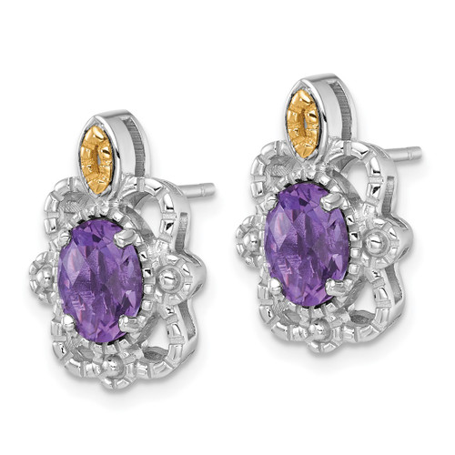 Shey Couture Sterling Silver Rhodium-Plated with 14K Accent Oval Amethyst Vintage Stud Earrings, 18.3 mm - View 2