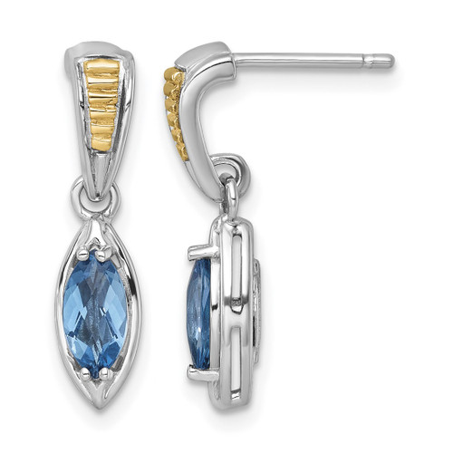 Shey Couture Sterling Silver Rhodium-Plated with 14K Accent Marquise London Blue Topaz Post Dangle Earrings, 23 mm
