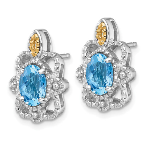Shey Couture Sterling Silver Rhodium-Plated with 14K Accent Oval Light Swiss Blue Topaz Vintage Stud Earrings, 18.3 mm - View 2