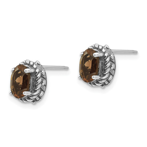 Shey Couture Sterling Silver Antiqued Oval Smoky Quartz Stud Earrings, 8 mm - View 2
