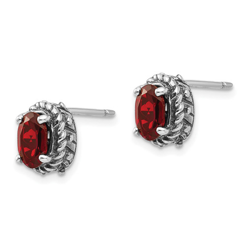 Shey Couture Sterling Silver Antiqued Oval Garnet Stud Earrings, 10 mm - View 2