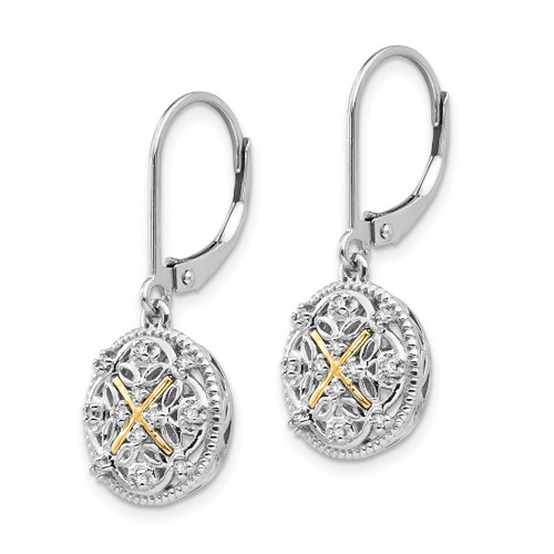 Shey Couture Sterling Silver Rhodium-Plated with 14K Accent 0.12ct Diamond Leverback Dangle Vintage Drop Earrings, 28 mm - View 2