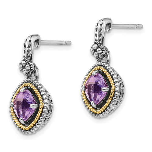 Sterling Silver with 14K Two-Tone Gold Rose De France Drop Earrings, 22 mm - View 2