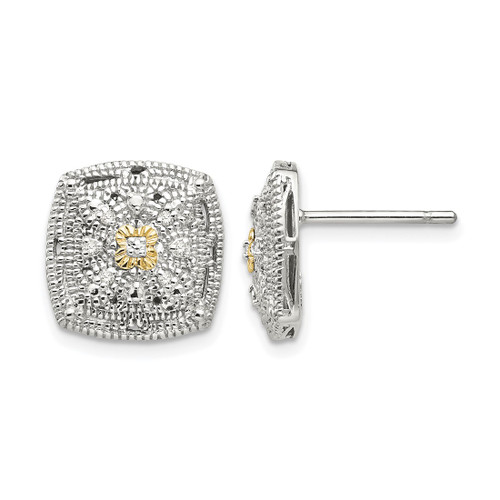 Shey Couture Sterling Silver Rhodium-Plated with 14K Accent 0.06ct Diamond Stud Earrings, 11 mm