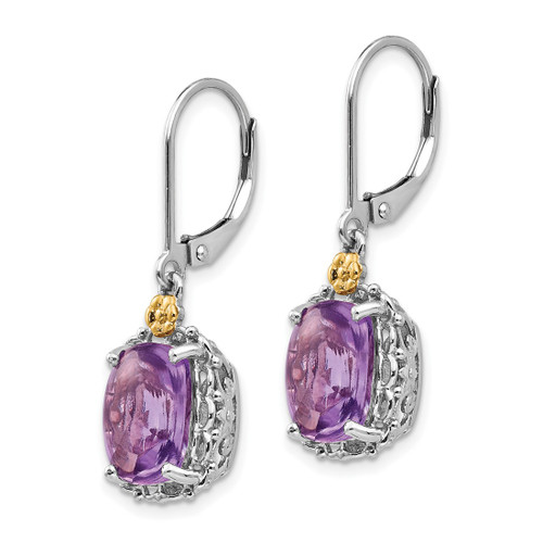 Shey Couture Sterling Silver Antiqued with 14K Accent Cushion Amethyst Leverback Dangle Earrings, 32 mm - View 2