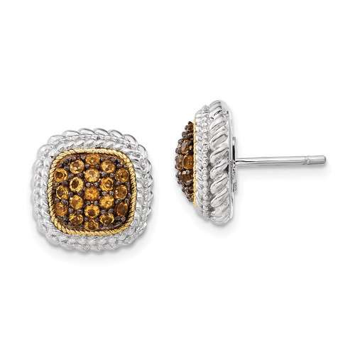 Sterling Silver with 14K and Black Rhodium-Plated Citrine Stud Earrings, 13.1 mm