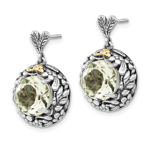 Sterling Silver with 14K Polished & Antiqued Green Quartz Post Dangle Earrings, 24.5 mm - View 2