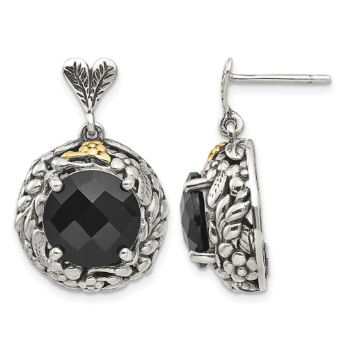 Shey Couture Sterling Silver with 14K Accent Antiqued Checkerboard-Cut Black Onyx Post Dangle Earrings, 26 mm