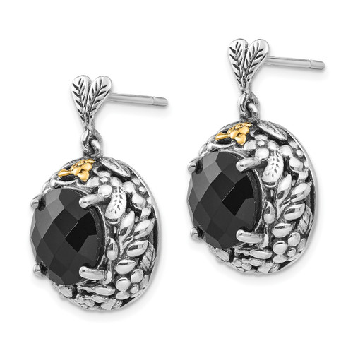 Shey Couture Sterling Silver with 14K Accent Antiqued Checkerboard-Cut Black Onyx Post Dangle Earrings, 26 mm - View 2