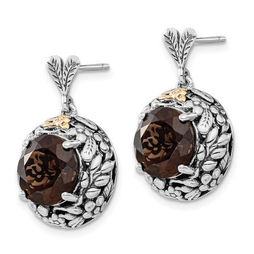 Sterling Silver with 14K Polished & Antiqued Smoky Quartz Post Dangle Earrings, 24.5 mm - View 2
