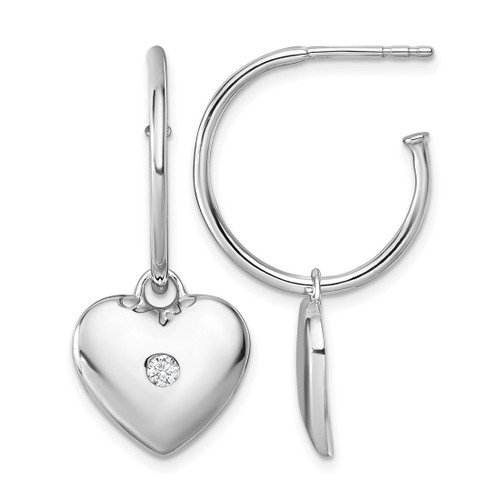 White Ice Sterling Silver Rhodium-Plated 0.103ct Diamond Heart C-Hoop Drop Earrings, 28.5 mm