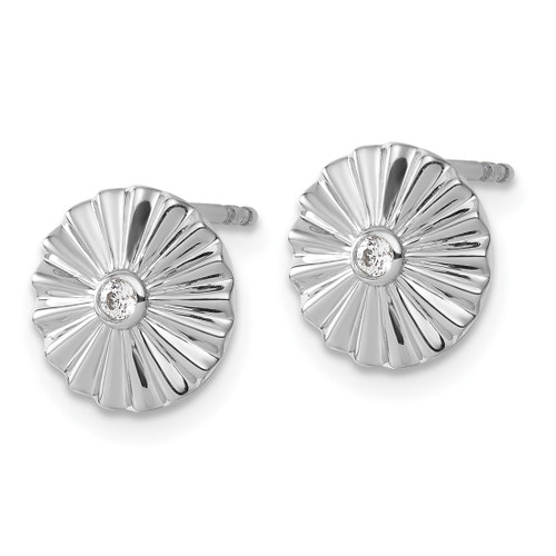 White Ice Sterling Silver Rhodium-Plated Fanned Circle with 0.05ct Diamond Stud Earrings, 10 mm - View 2