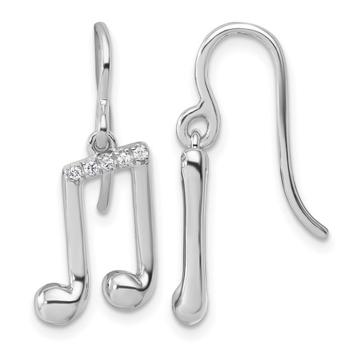 White Ice Sterling Silver Rhodium-Plated 0.08ct Diamond Music Note Dangle French Wire Earrings, 17.75 mm