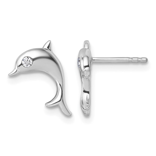 White Ice Sterling Silver Rhodium-Plated 0.05ct Diamond Dolphin Stud Earrings, 12.1 mm