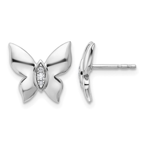 White Ice Sterling Silver Rhodium-Plated 0.05ct Diamond Butterfly Stud Earrings, 11.75 mm