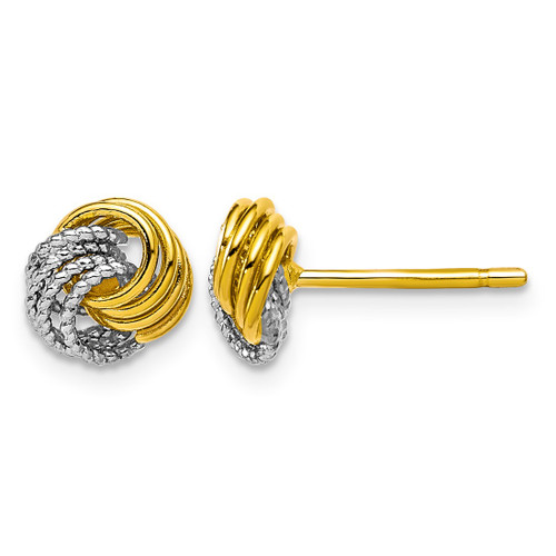14K Yellow Gold & Rhodium Polished Love Knot Stud Earrings