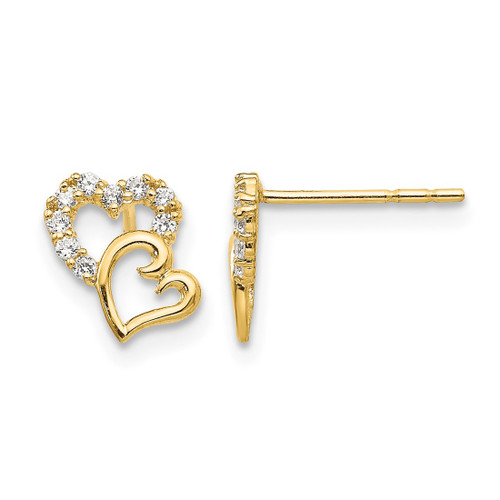 14K Yellow Gold Madi K Cubic Zirconia Double Heart Stud Earrings, 8 mm