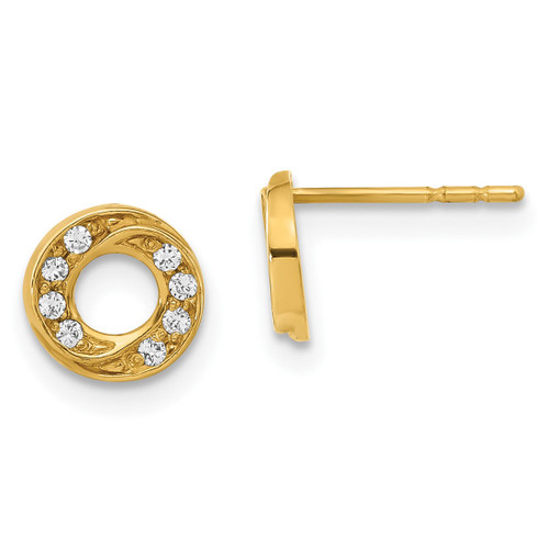 14K Yellow Gold Madi K Children'S Polished Cubic Zirconia Circle Stud Earrings, 6.8 mm