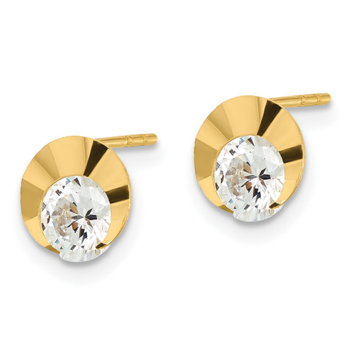 14K Yellow Gold Madi K Children'S Polished Diamond-Cut Cubic Zirconia Circle Stud Earrings, 7.2 mm - View 2