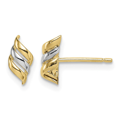 14K Yellow Gold with Rhodium Madi K Swirl Stud Earrings, 8.15 mm