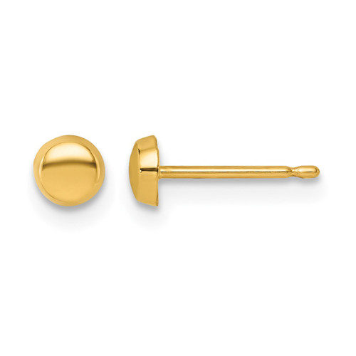 14K Yellow Gold Polished 4 mm Button Stud Earrings, 4.05 mm Long