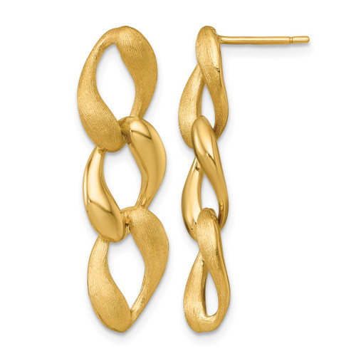 14K Yellow Gold Brushed and Polished Fancy Curb Link Dangle Earrings, 32 mm