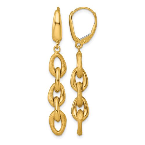 14K Yellow Gold Polished And Brushed Chain Link Dangle Leverback Drop Earrings, 56 mm