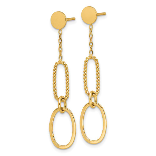 14K Yellow Gold Polished And Twisted Oval Link Dangle Earrings, 46 mm - View 2