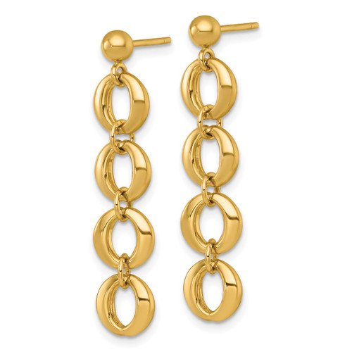 14K Yellow Gold Hollow Polished Fancy Circle Link Dangle Earrings, 36 mm - View 2