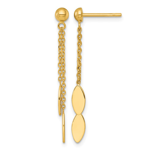 14K Yellow Gold Polished Ovals and Chain Dangle Earrings, 36.2 mm