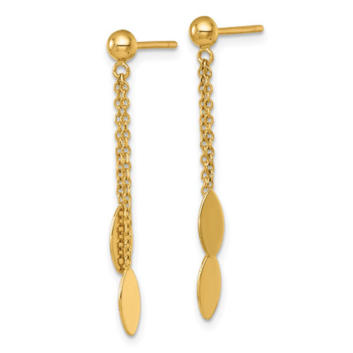 14K Yellow Gold Polished Ovals and Chain Dangle Earrings, 36.2 mm - View 2