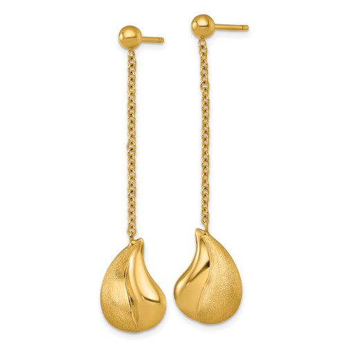 14K Yellow Gold Hollow Polished And Brushed Curved Teardrop Dangle Post Earrings, 52.5 mm - View 2