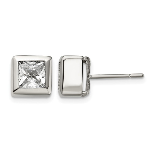 Chisel Stainless Steel Polished Square Cubic Zirconia Stud Earrings