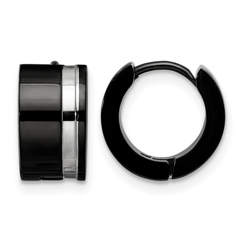 Chisel Stainless Steel Polished Black Ion-Plated Hinged Hoop Earrings