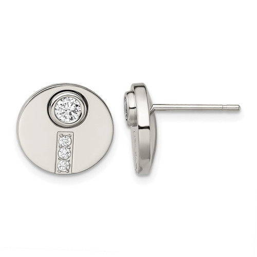Chisel Stainless Steel Polished Cubic Zirconia Circle Stud Earrings