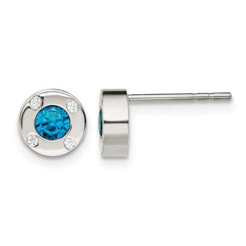 Chisel Stainless Steel Polished Blue and Clear Cubic Zirconia Stud Earrings