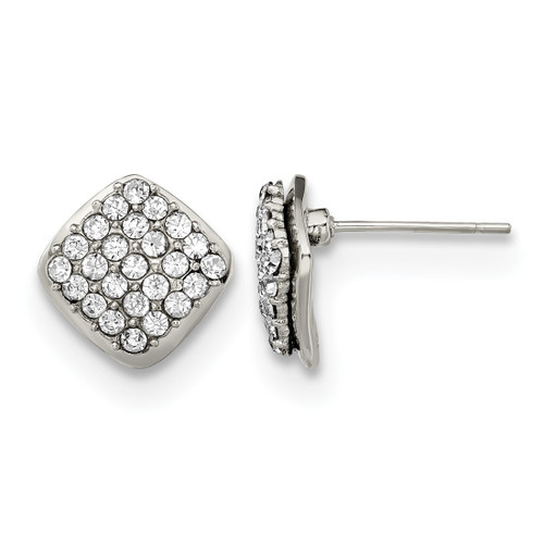 Stainless Steel Polished Post Square with Crystal Stud Earrings