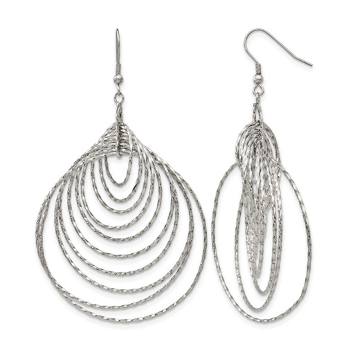 Stainless Steel Polished Twisted Graduated Circles Dangle French Wire Earrings