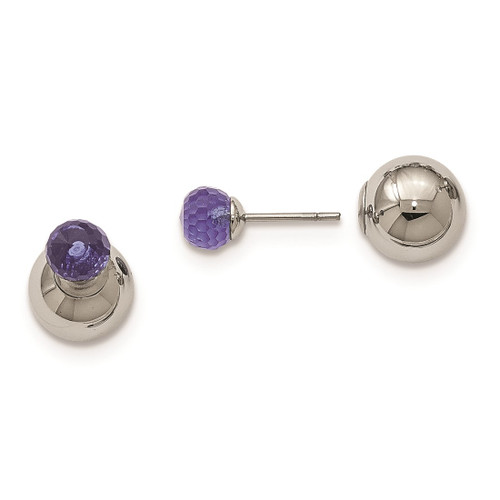 Stainless Steel Polished Ball with Blue Glass Reversible Ball Stud Earrings