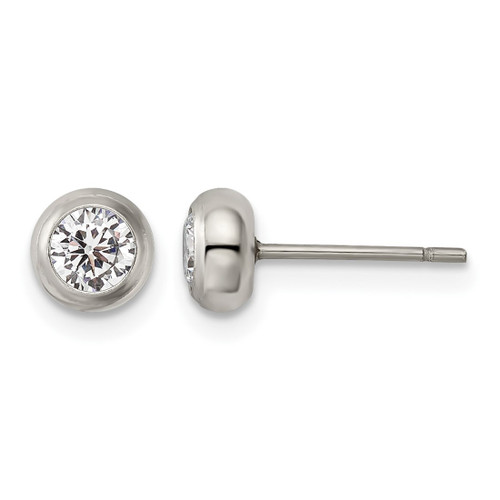 Chisel Stainless Steel Polished 4 mm Bezel Cubic Zirconia Stud Stud Earrings, 5.96 mm Long