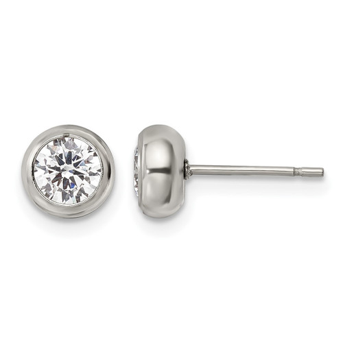 Chisel Stainless Steel Polished 5 mm Bezel Cubic Zirconia Stud Stud Earrings, 6.9 mm Long