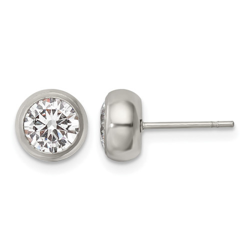 Chisel Stainless Steel Polished 6 mm Bezel Cubic Zirconia Stud Stud Earrings, 7.87 mm Long
