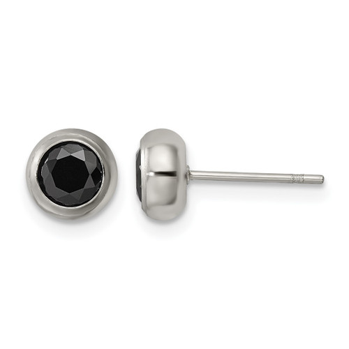 Chisel Stainless Steel Polished 5 mm Bezel Black Cubic Zirconia Stud Stud Earrings, 6.86 mm Long