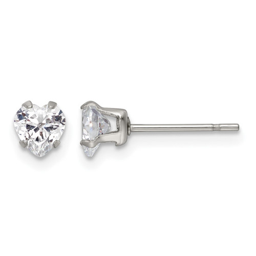 Chisel Stainless Steel Polished 5 mm Heart Cubic Zirconia Stud Stud Earrings, 5.26 mm Long
